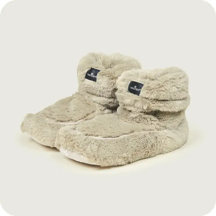 Fluffly soft heated boot slippers in beige